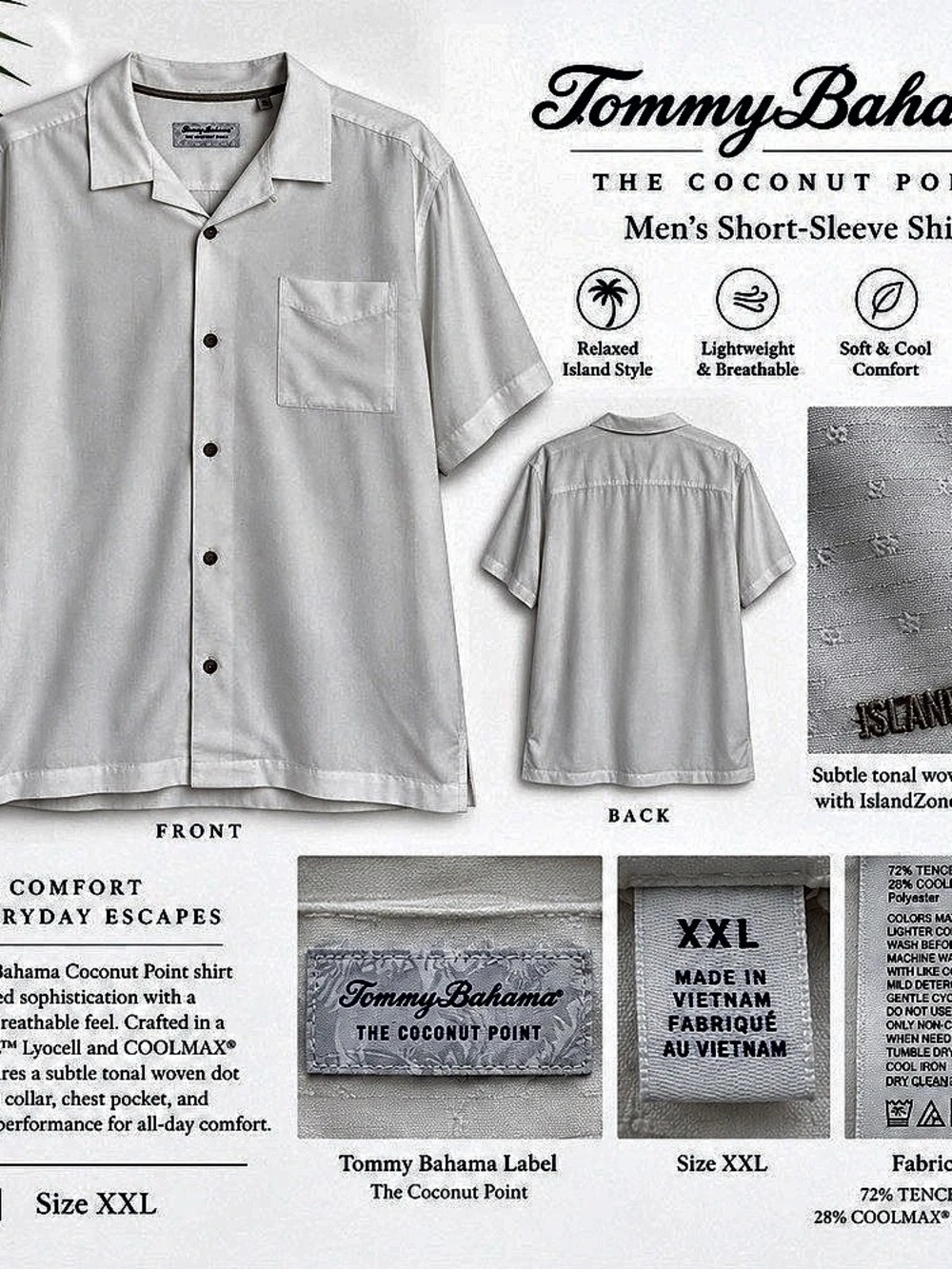 Tommy Bahama The Coconut Point Shirt Men’s XXL White Woven Dot Short Sleeve
